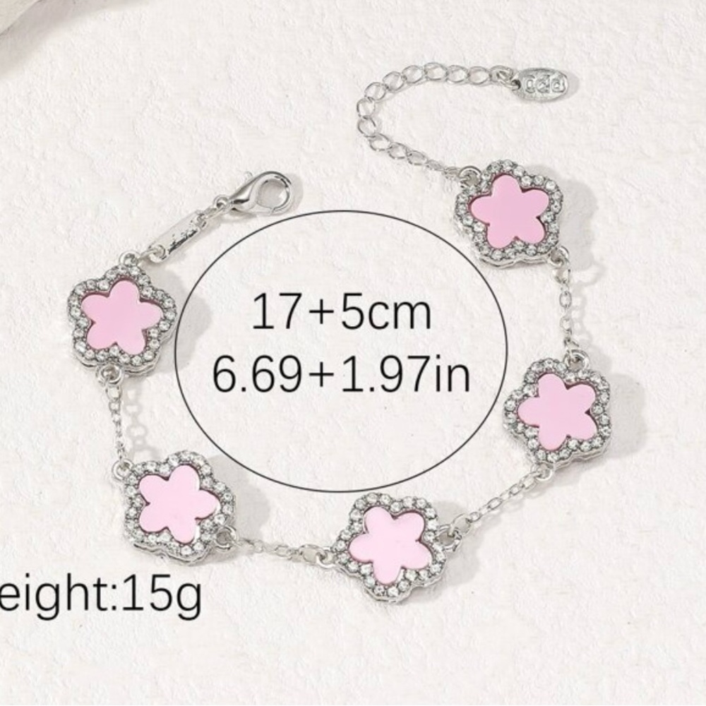 New Pink silver clover leaf bracelet